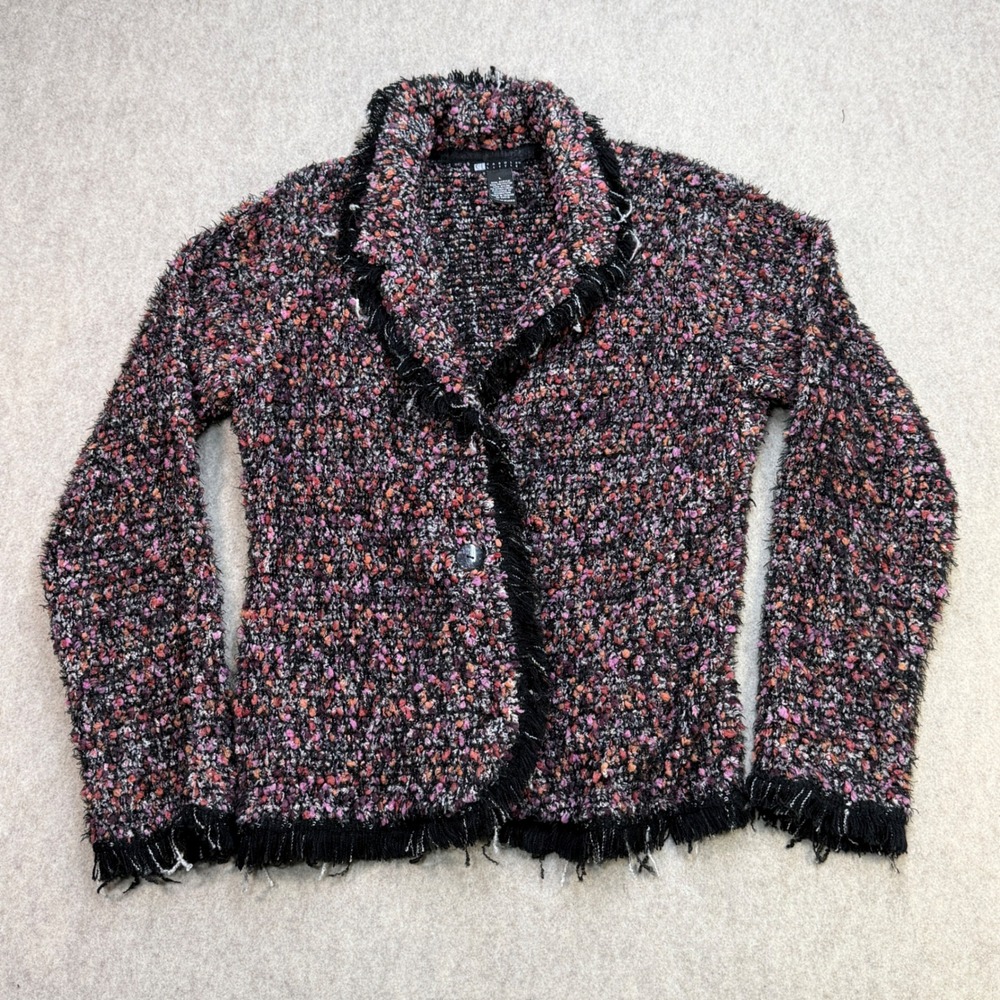 Carole Little Blazer Women L Pink Multi Vintage Whimsigoth Boho Textured Fringe